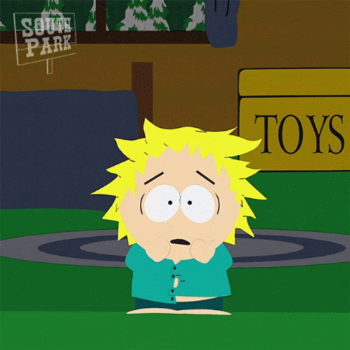 South Park Character in Front of Box Saying Toys
