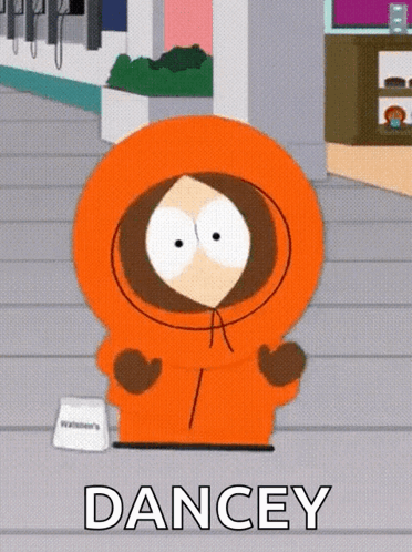 South Park Character Saying Dancey on Sidewalk