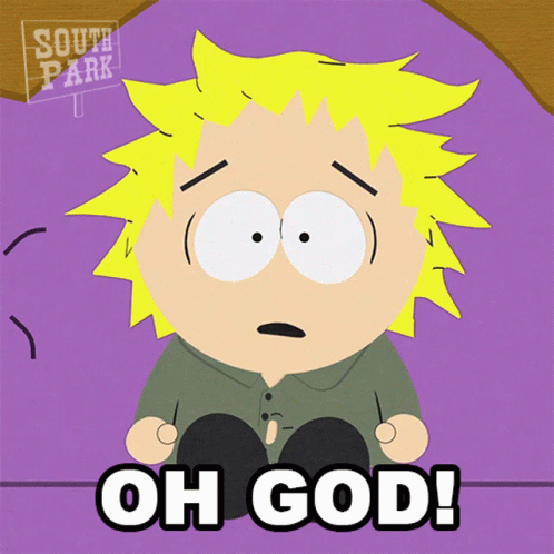 South Park Character Saying Oh God on Purple Surface