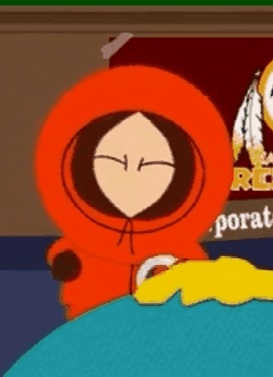 South Park Character Standing by Porat Sign