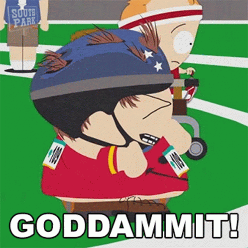 South Park Character Wearing Helmet Says Goddammit