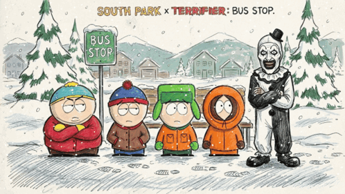 South Park Characters at Bus Stop