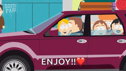 South Park Characters In Purple Car GIF