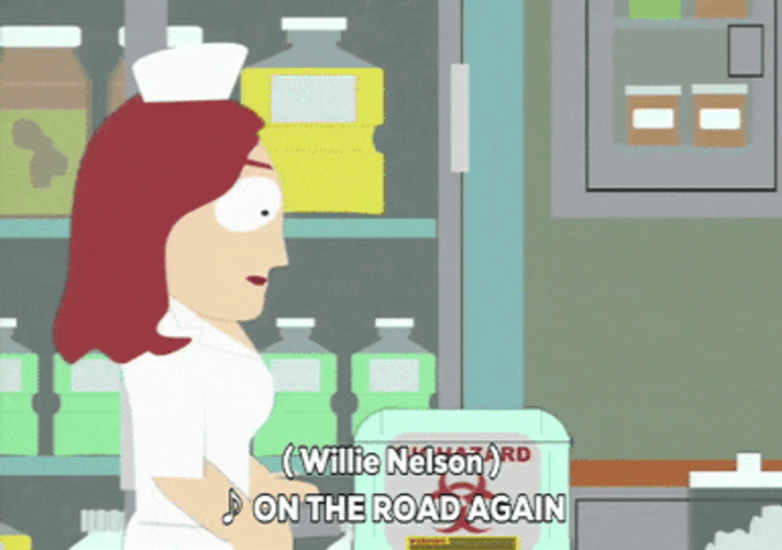 South Park Nurse Listening To On The Road Again GIF