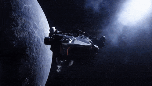 Space Ship Flying Near Moon