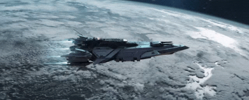 Space Ship Flying Over Earth