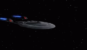 Space Ship Flying Through Dark Space With Stars