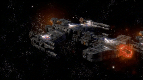 Space Ship Flying With Blue Cannon Light