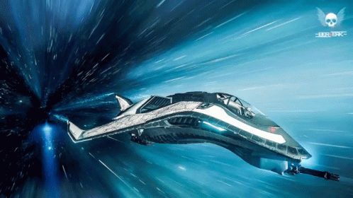 Spaceship Flying Through Black Hole With Skull and Wings