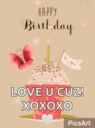 Sparkling Cup Cake Happy Birthday Cuz Greeting GIF