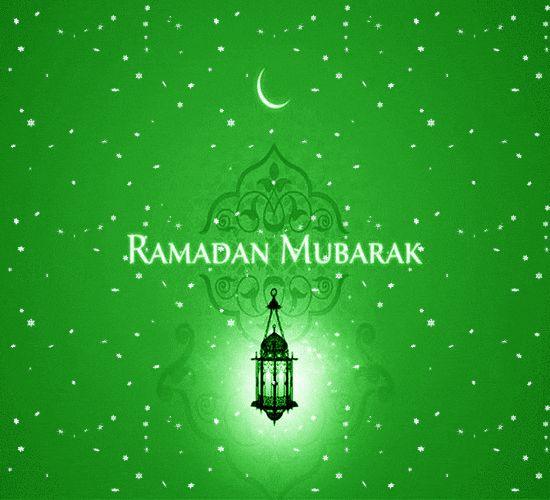 Sparkling Green Ramadan Mubarak With Lamp Greeting GIF
