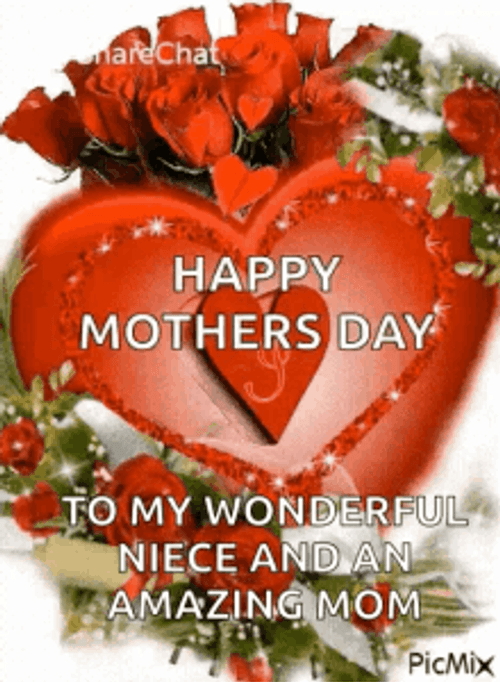 Sparkling Heart Red Bouquet Happy Mothers Day Niece GIF