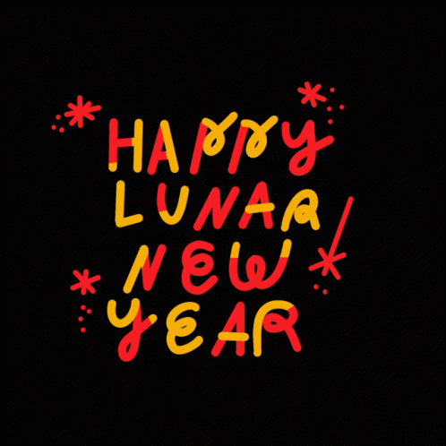 Sparkly Happy Lunar New Year In Black Background GIF