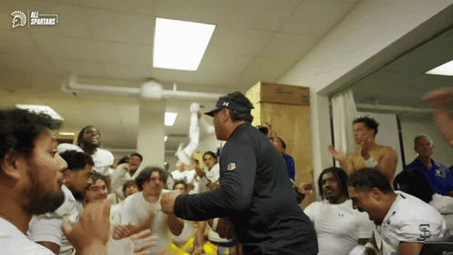 Spartans Celebrating in a Room