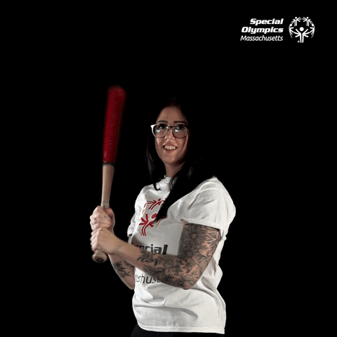 Special Olympics Cute Softball Girl Holding Bat GIF