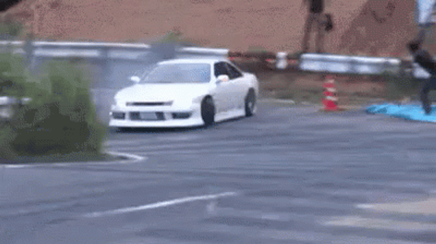 Speeding White Car Hurry Drift Smoke Curve GIF