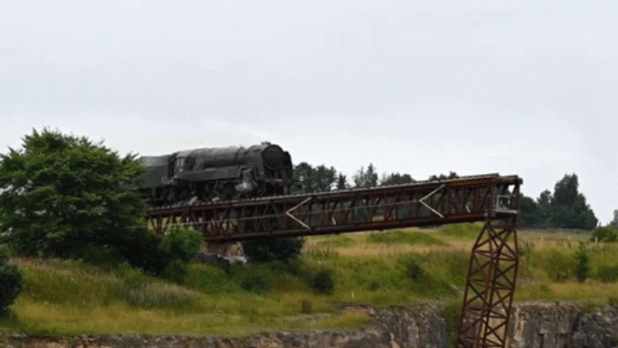 Speedy Train Crash Falling Off Cliff GIF