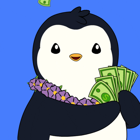 Spend Money Pudgy Penguin Tossing Cash GIF