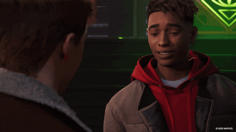 Spider Man 2099 Miles Morales And Peter Parker Talking GIF