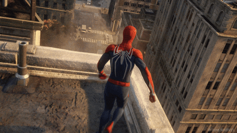 Spider Man 2099 Moonsault At Top Of Building GIF