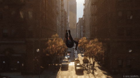 Spider Man 2099 Swinging Through The City GIF