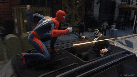 Spider Man 2099 Tying Enemy On Car GIF