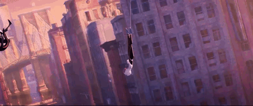 Spider-Man Hanging From Rope in Front of City