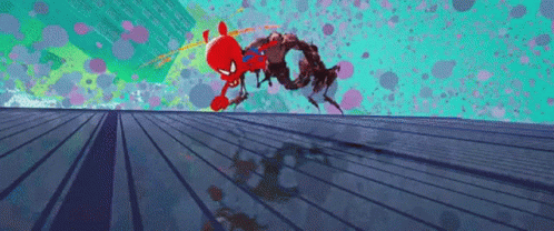 Spider-Man Is Flying Through The Air While Fighting A Giant Spider . GIF