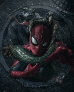 Spider Man Is Holding A Snake In His Hands GIF