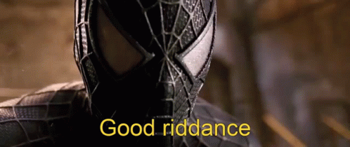 Spider-Man Mask Saying Good Riddance GIF