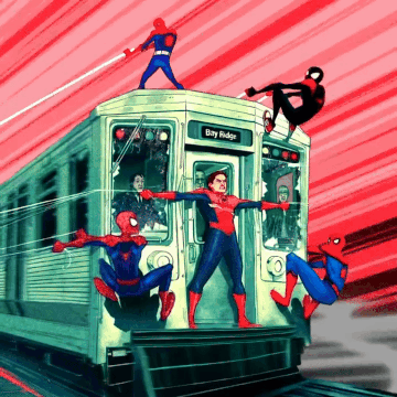 Spider-Man on Train Saying Bay Ridge