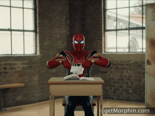 Spider-Man Sitting at Desk
