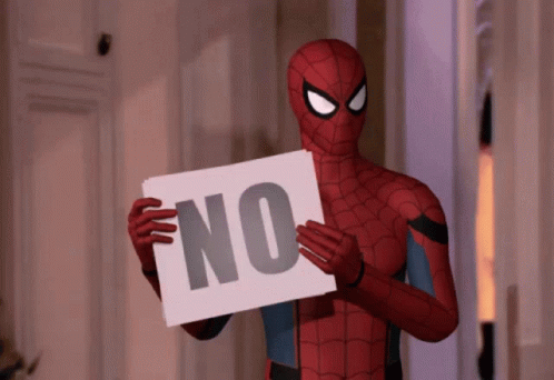 Spiderman Costume Holding No Sign GIF