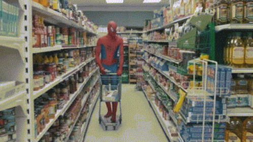 Spiderman Pushing Shopping Cart GIF