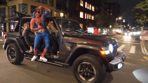 Spiderman Riding A Jeep GIF