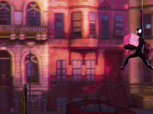 Spiderman Suit Standing In Front Of City GIF