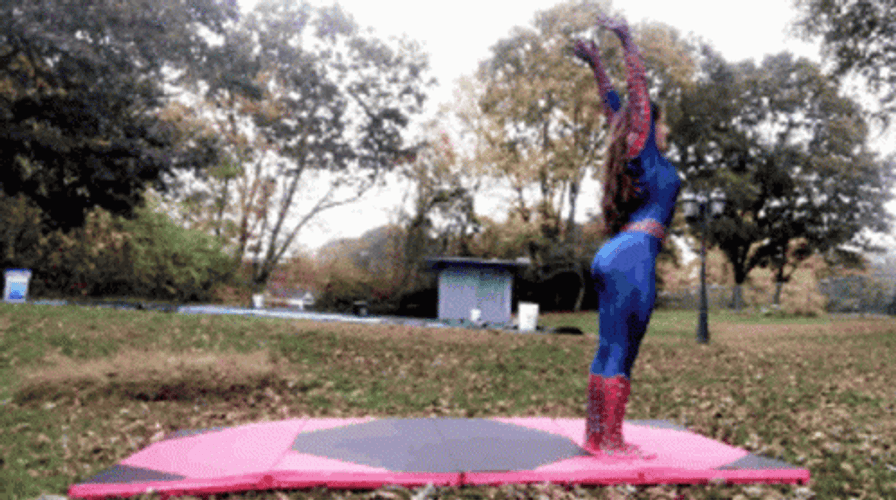 Spiderwoman Cosplay Backflip  GIF