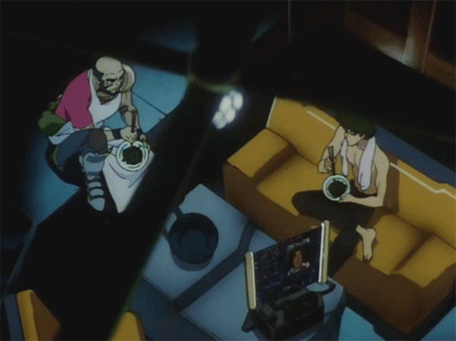 Spike Spiegel Eating In Living Room With Someone GIF
