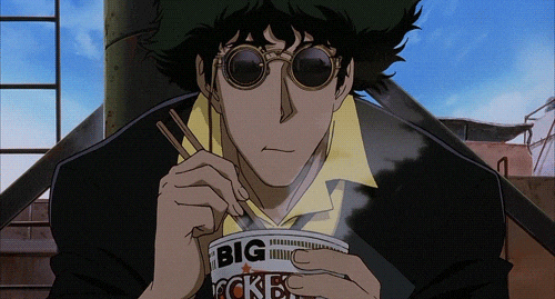 Spike Spiegel Holding Steaming Food GIF
