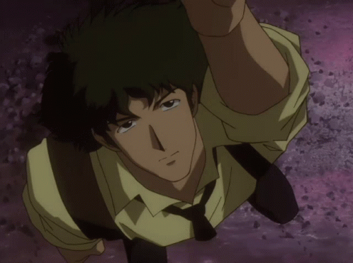 Spike Spiegel Pointing Finger Gun Upward GIF