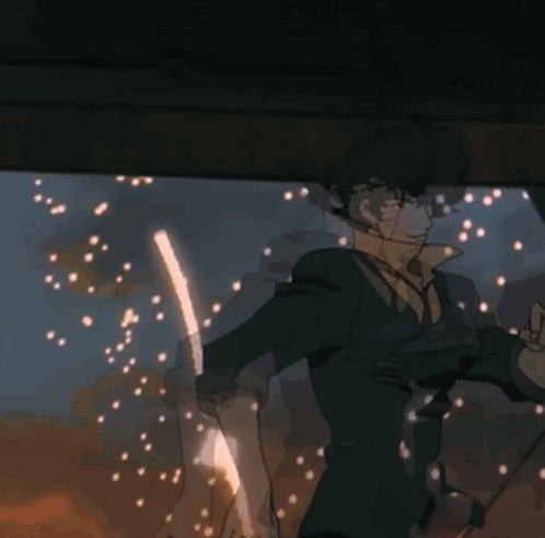 Spike Spiegel With Fireworks In Background GIF