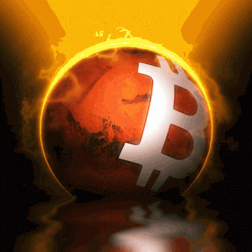 Spinning And Flaming Mars With Bitcoin Symbol GIF