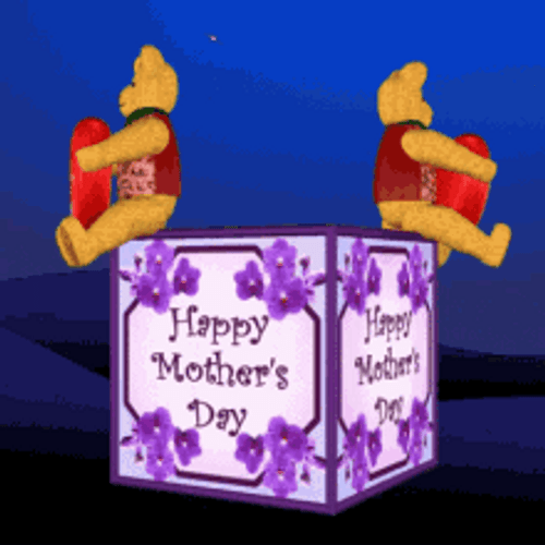 Spinning Cube Pooh Animation Happy Mothers Day Niece GIF