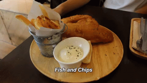 Spinning Plate Of Scrumptious Fish And Chips GIF