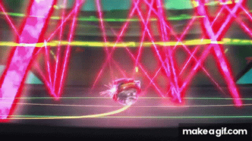 Spinning Top Thrown in Stadium With Red Lights