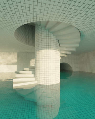 Spiral Stair Waiter Pool Backroom GIF