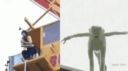 Split Screen Falling Kermit The Frog GIF