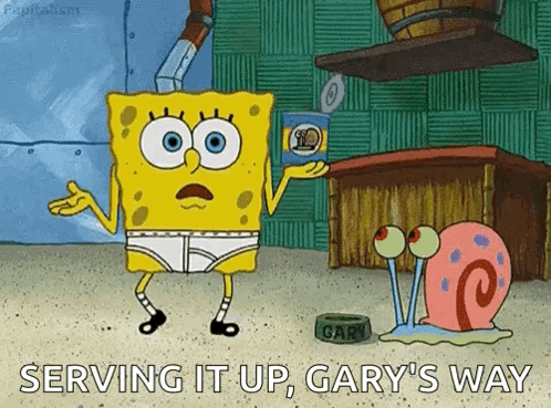 Spongebob And Gary Are Standing Next To Each Other In A Cartoon . GIF