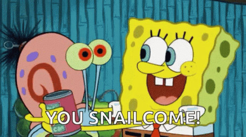 Spongebob And Gary From Spongebob Squarepants Are Holding A Can That Says You Snailcome GIF