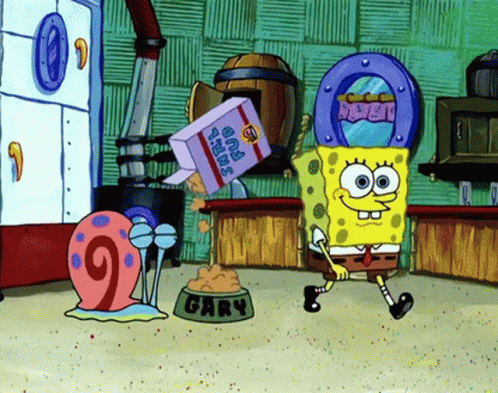 Spongebob And Gary From Spongebob Squarepants Are Standing Next To A Bowl Of Food That Says Gary GIF